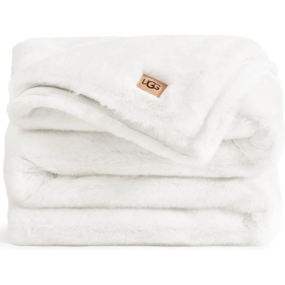 UGG Anderson Faux Fur Throw Blanket Snow White 50x70 Luxury PlushMachineWashable